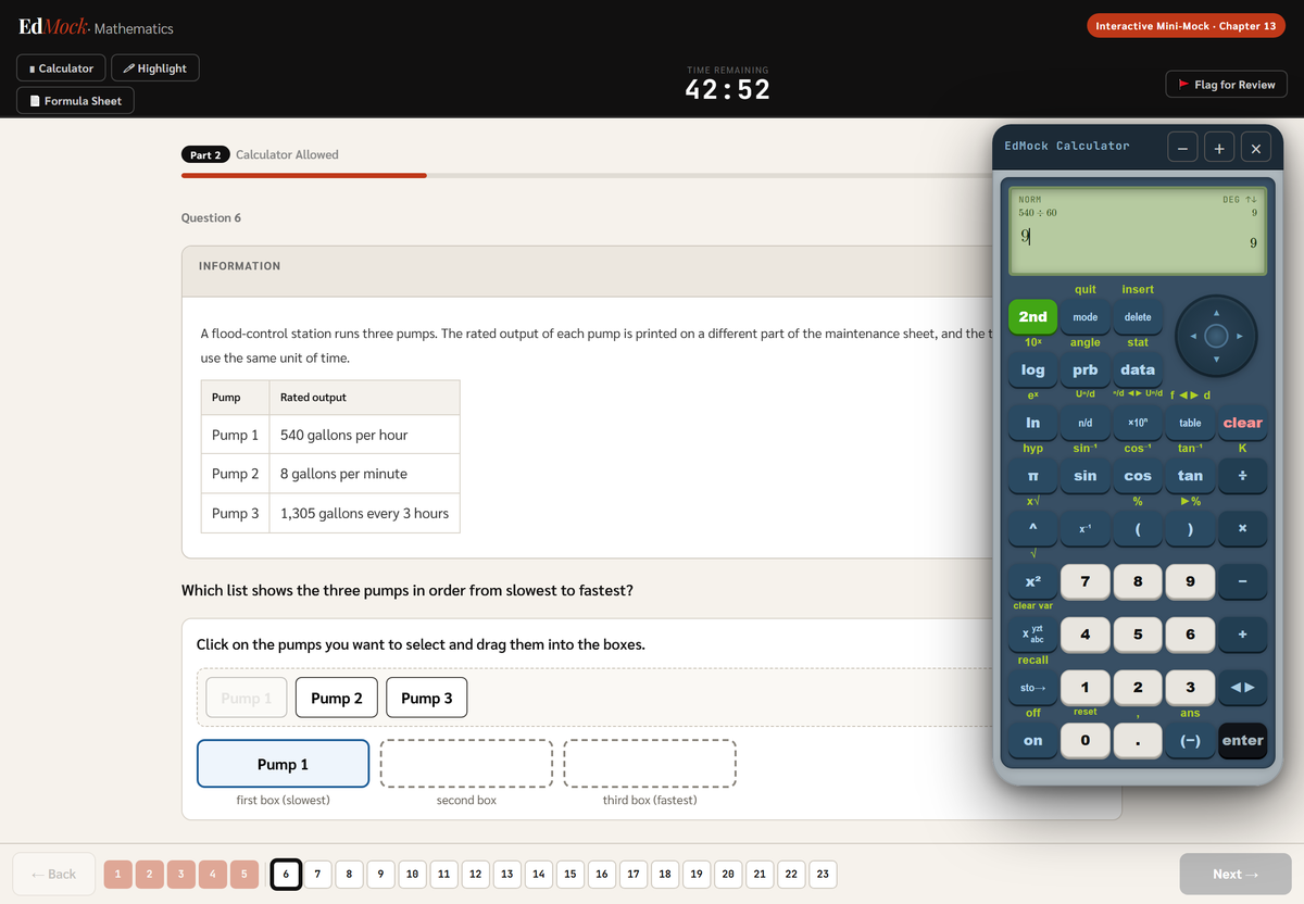 เครื่องคิดเลข TI-30XS บนหน้าจอใน Interactive Mini-Mock วิชา Math